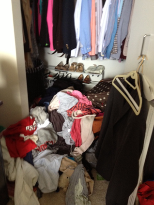 Chicago condo closet clutter before